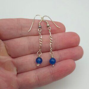 Sterling Silver Blue Glass Chain Earrings A328